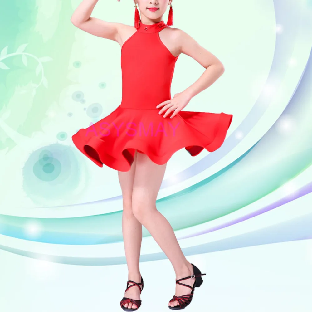 Latin Dance Dress For Girls Competition Ballroom Dancing Salsa Samba Cha Cha Tango Sleeveless Line Practice Costume Kids Child Dance Dress