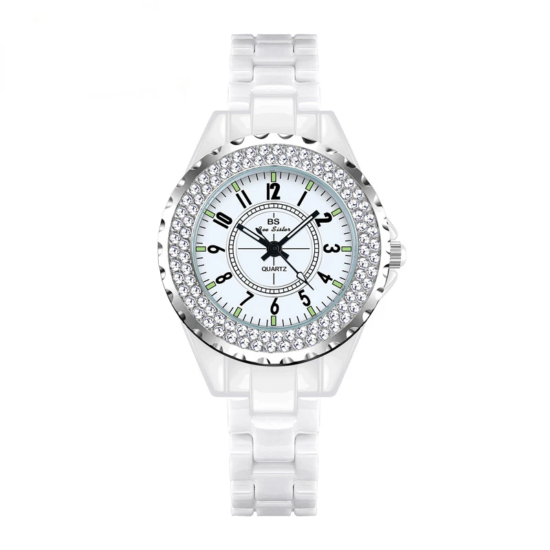 Elegant Ceramic Watch for Women Free Shiping Luxury Brands Rhinestones Waterproof Wristwatches for Ladies Montre Femme