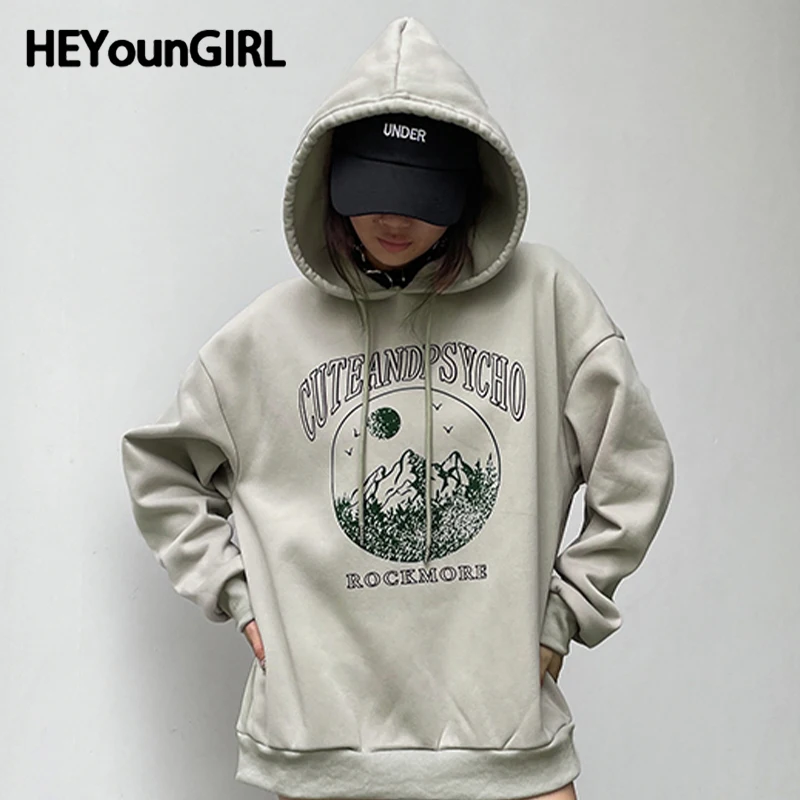 

HEYounGIRL повседневные женские толстовки с буквенным принтом уличная одежда Y2K зимние пуловеры большого размера модные базовые свитшоты в стиле преппи