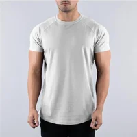 Chemises à manches courtes respirantes en coton uni pour hommes, vêtements de sport, musculation, fitness, course à pied, entraînement musculaire, salle de sport, été 2