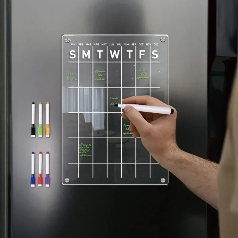 Fridge Magnet Sticker Clear Acrylic Calendar Weekly Planner Magnetic Schedule Reusable Board Fridge Message Menu Gadgets magnetic sticker