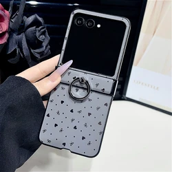 Luxury Polka Dot Shockproof Case with Ring and Heart - Star Hinge Protector - Motorola Razr 70 (Gray)