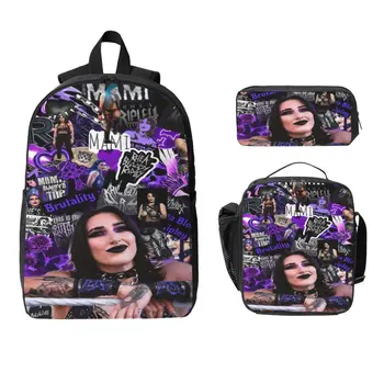 3Pcs Rhea Ripley Wrestler Accessories Backpack Set for Kids Pen Bags Bookbag Sets with Lunch Box For School Students Daypack 1