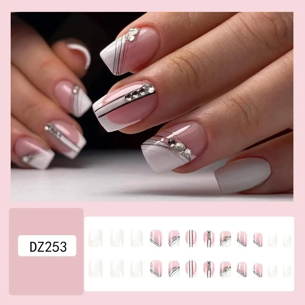 

Wearable Manicure French Fake Nails Waterproof Short Length Square Head False Nail Full Cover Nail Tips Women