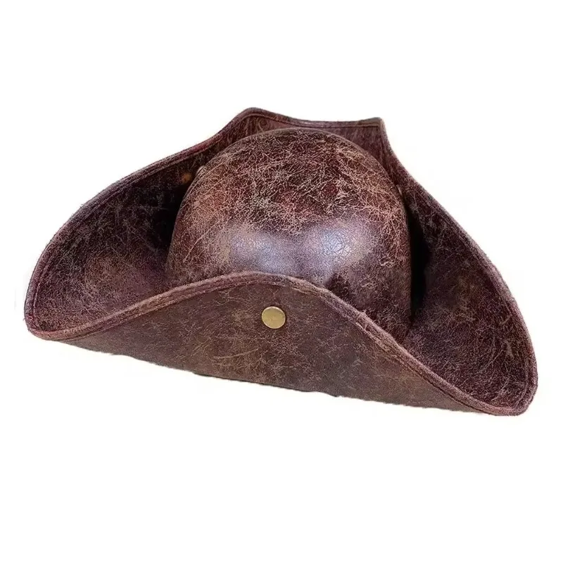 Artificial Leather Pirate Hat Captain Hat Vintage Button Masquerade Costume Man Woman Photography Props yacht captain hat
