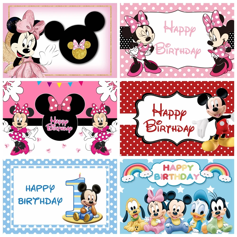 

Disney Cartoon Mickey Mouse Mickey Minnie Kids Happy Birthday Photography Background Decor Party Backdrop Baby Shower Banner