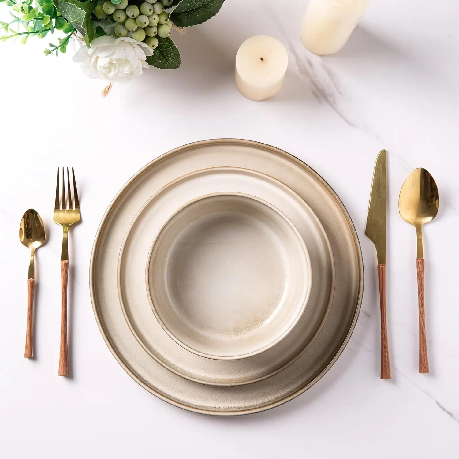 Dinnerware Sets,Round Reactive Glaze Ceramic Plates and Bowls Sets,Highly Chip and Crack Resistant Microwave