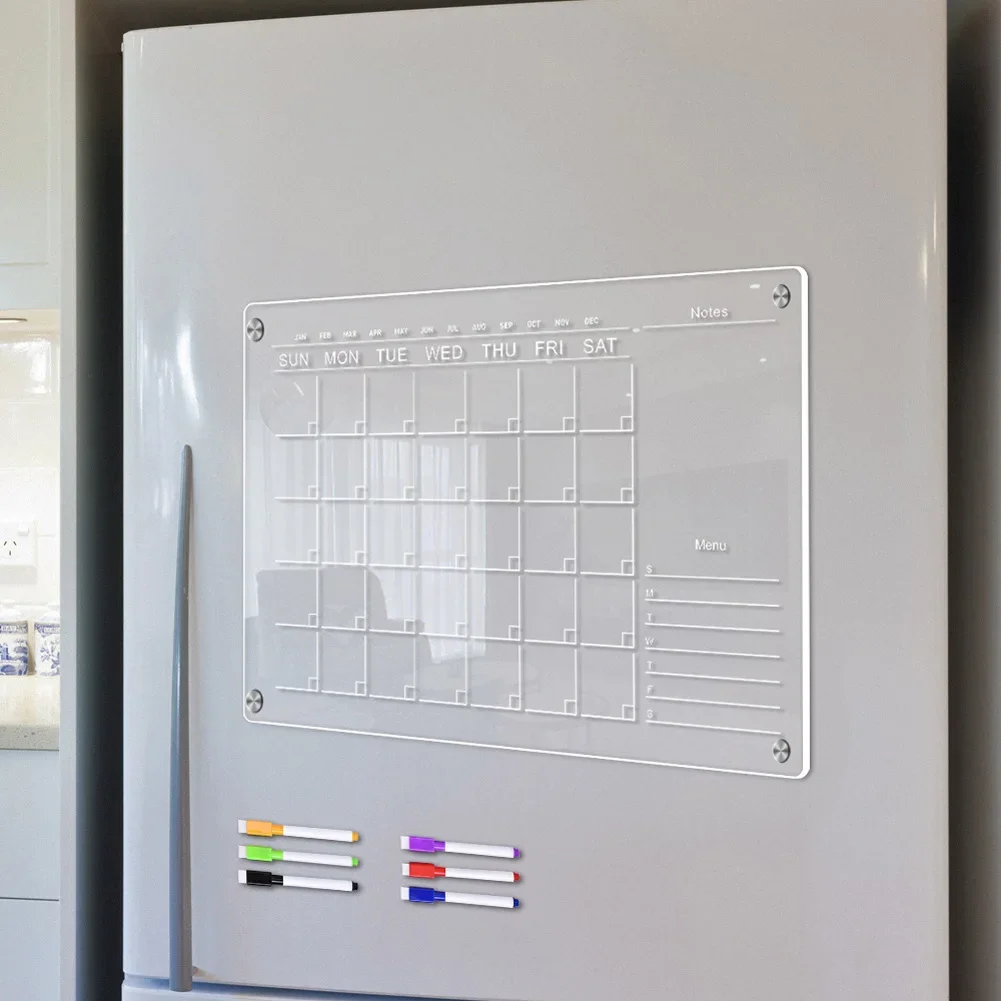 Colorful Acrylic Magnetic Dry Erase Board Calendar For Fridge, Monthly And Weekly Calendar Board For Refrigerator Reusable Planner With 6 Pens, 11.7X8.3Inch - View #8