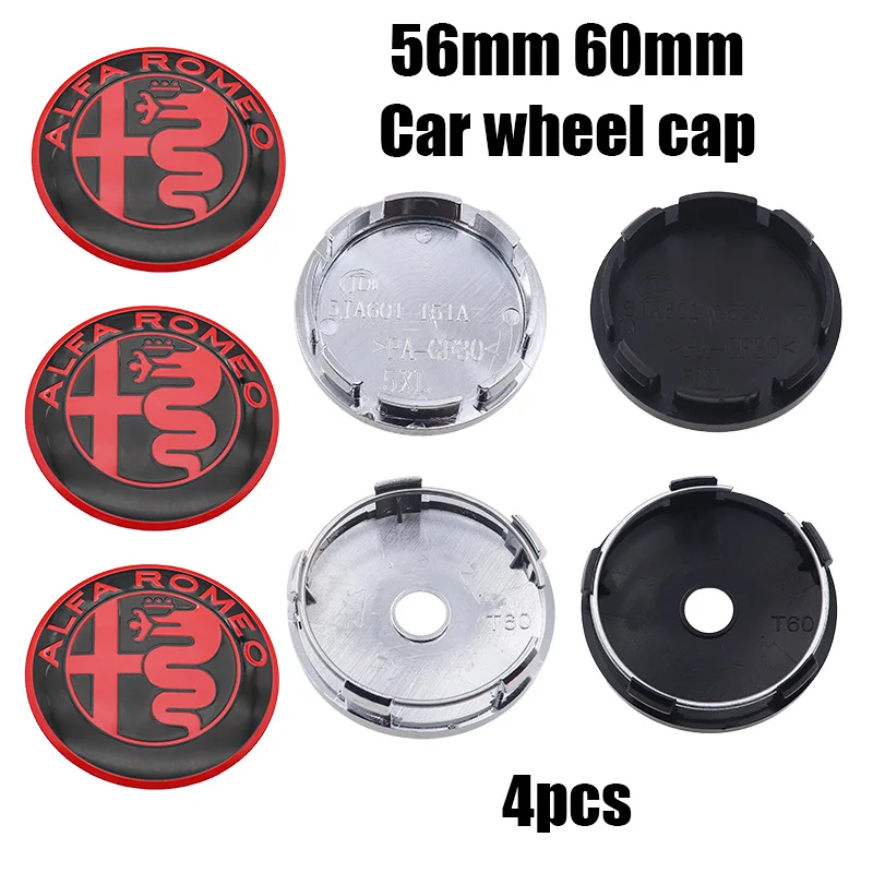 Set of 4 Alfa Romeo 3D Car Emblem Wheel Center Caps - Dust-Proof Badge Covers