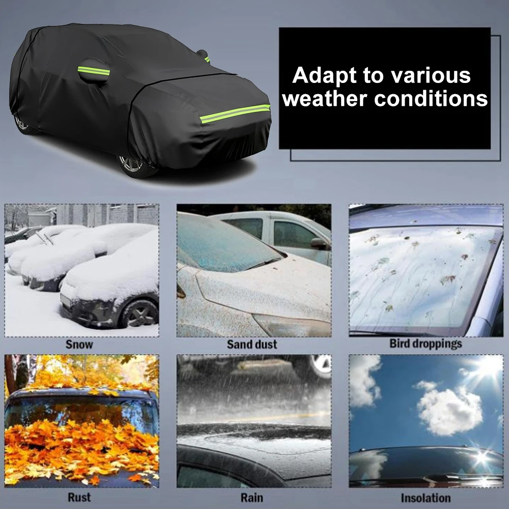 Premium Outdoor Full Car Cover Sun Protection with Side Zipper Windproof Straps Anti-Dust Snow Water Proof Car Full Cover