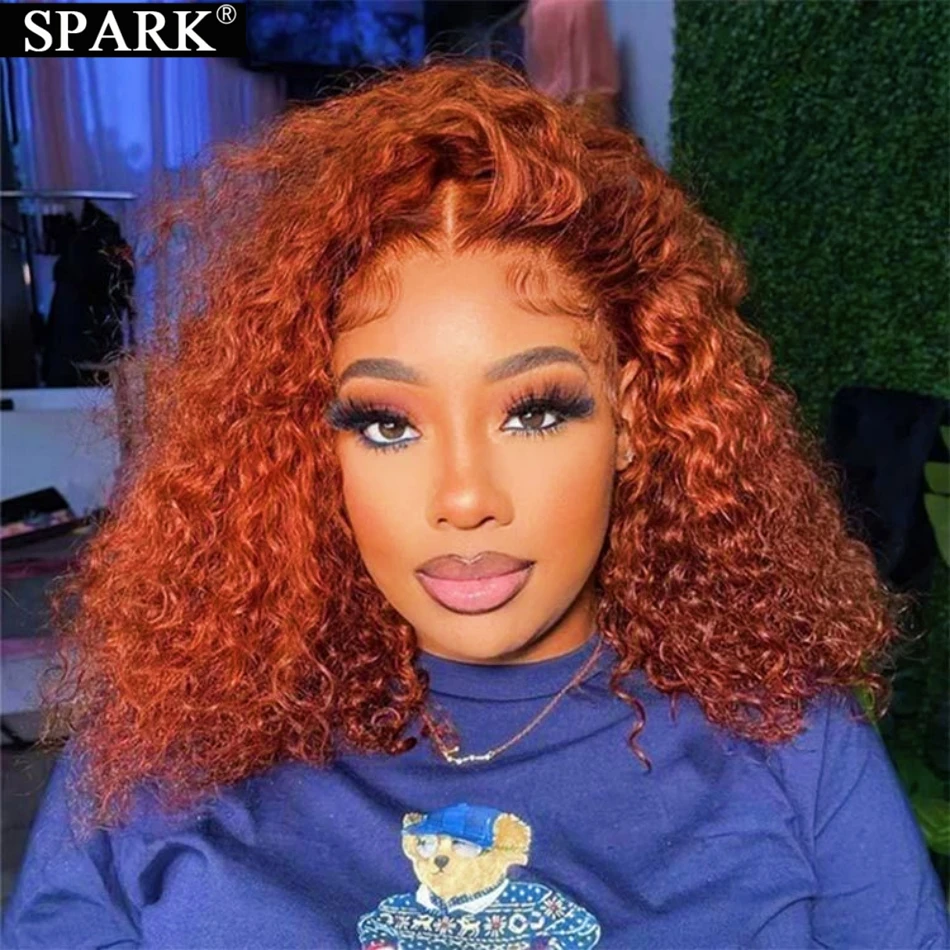 Parrucca Bob Riccia Crespo Arancione Allo Zenzero Capelli Umani Brasiliani #350 Colorato 1B Bob 13*4/4*4 Chiusura Parrucca Bob T Parte Pizzo Bob 180% 