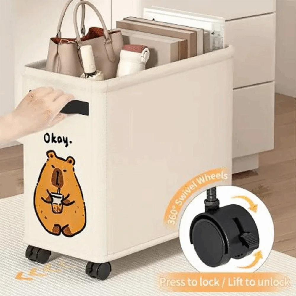 Oxford Cloth Under Desk Cart Storage Basket Cartoon Animal Print Movable Rolling Storage Cart Space Saving Cute