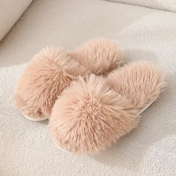 Women's Fuzzy Furry Flip Flops Autumn Winter Fur Slippers Home Fashion Solid Color Living Room Shoes Outdoor Open Toe EVA Slides 1