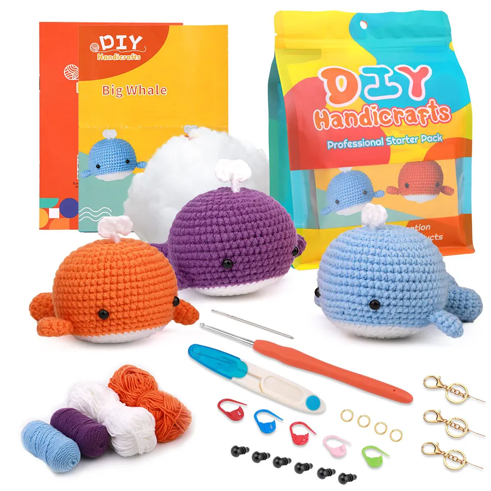 MIUSIE Non Finished Manual Crochet Material Bag Whale Shaped Material Pack Woven DIY Cute Animal Hand Knitting Yarn Set With Bag