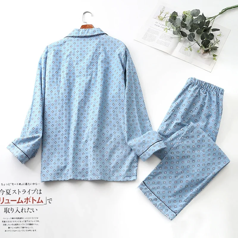 Men's Pajama Set Autumn and Winter Cotton Brushed Cloth Long-sleeved Cardigan Plus Size Homewear Suit