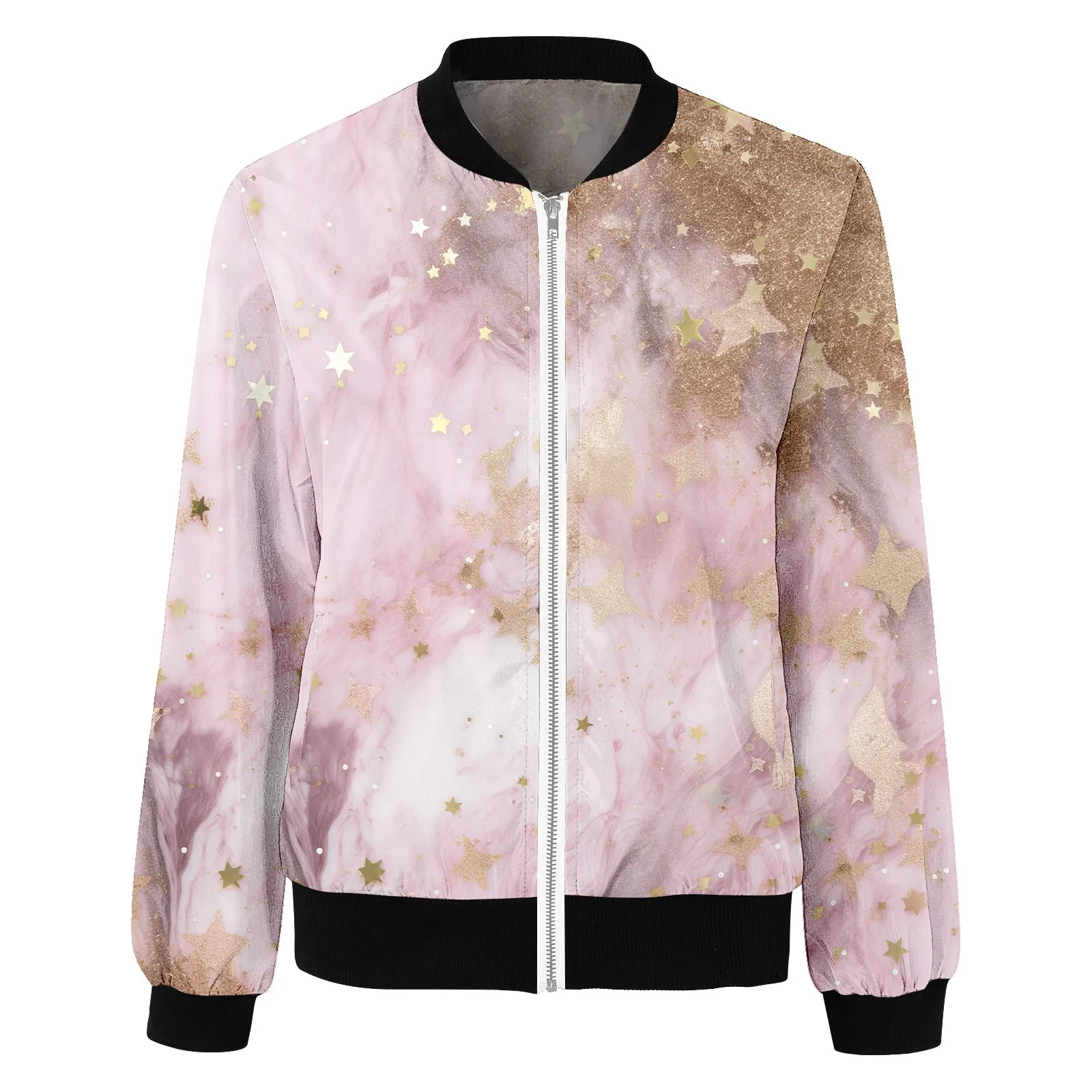 

Womens Chic Graphic Jackets Zip Up Jacket Print St Collar Coat Short Sports Zipper Outwear Demi-Season Jacket For Women Autumn