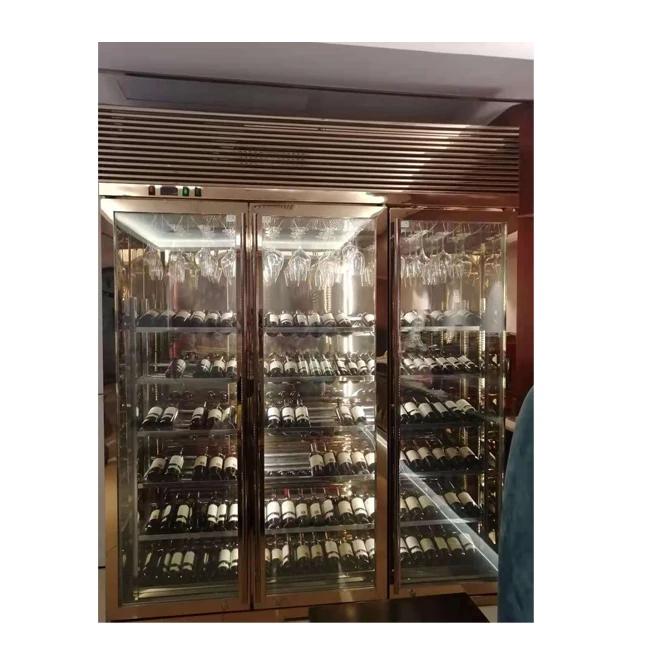 Golden Two Door Wine Bottle Cooler Refrigerator With Mirror Interior For Perfect Wine Display - Image 6