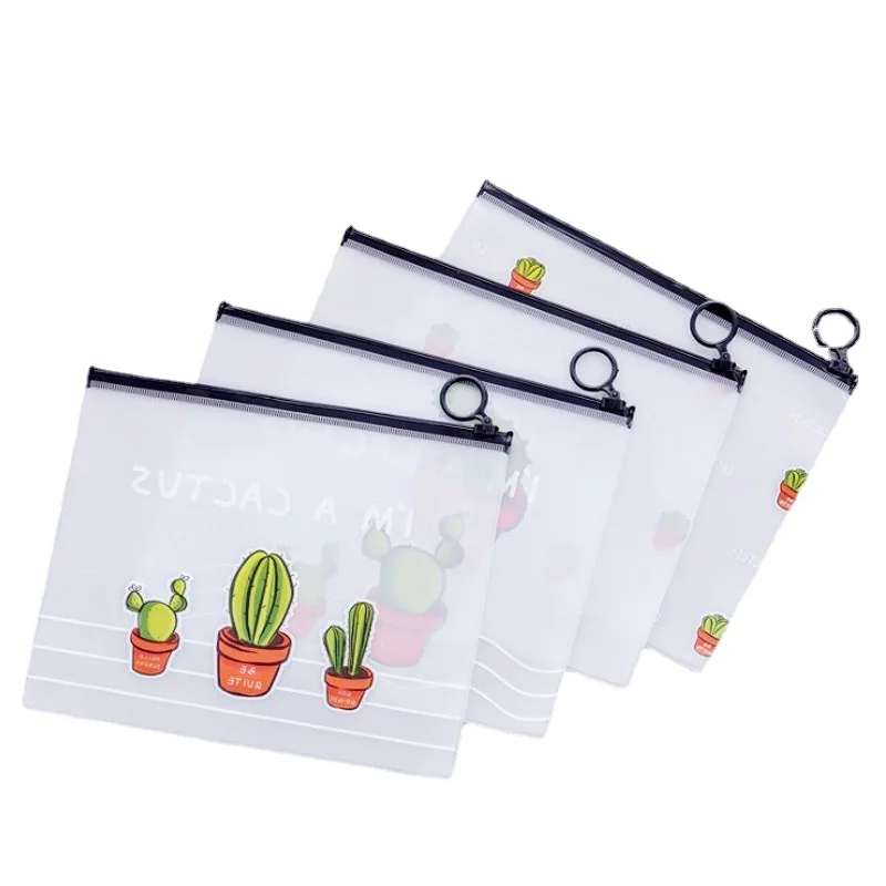 

17.1*21.2cm Cactus Prints File Folder Transparent Document Pocket Stationery Bag for Students Kids Pencil Pens Bag Case Pouch