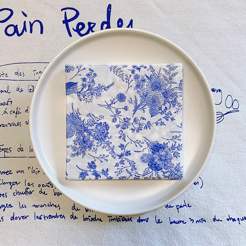 블루 데이지 꽃 장식 종이 냅킨, 베이비 샤워 파티용 꽃 종이 티슈, 웨딩 크리스마스 용품, 25x25cm, 가방 당 20 개