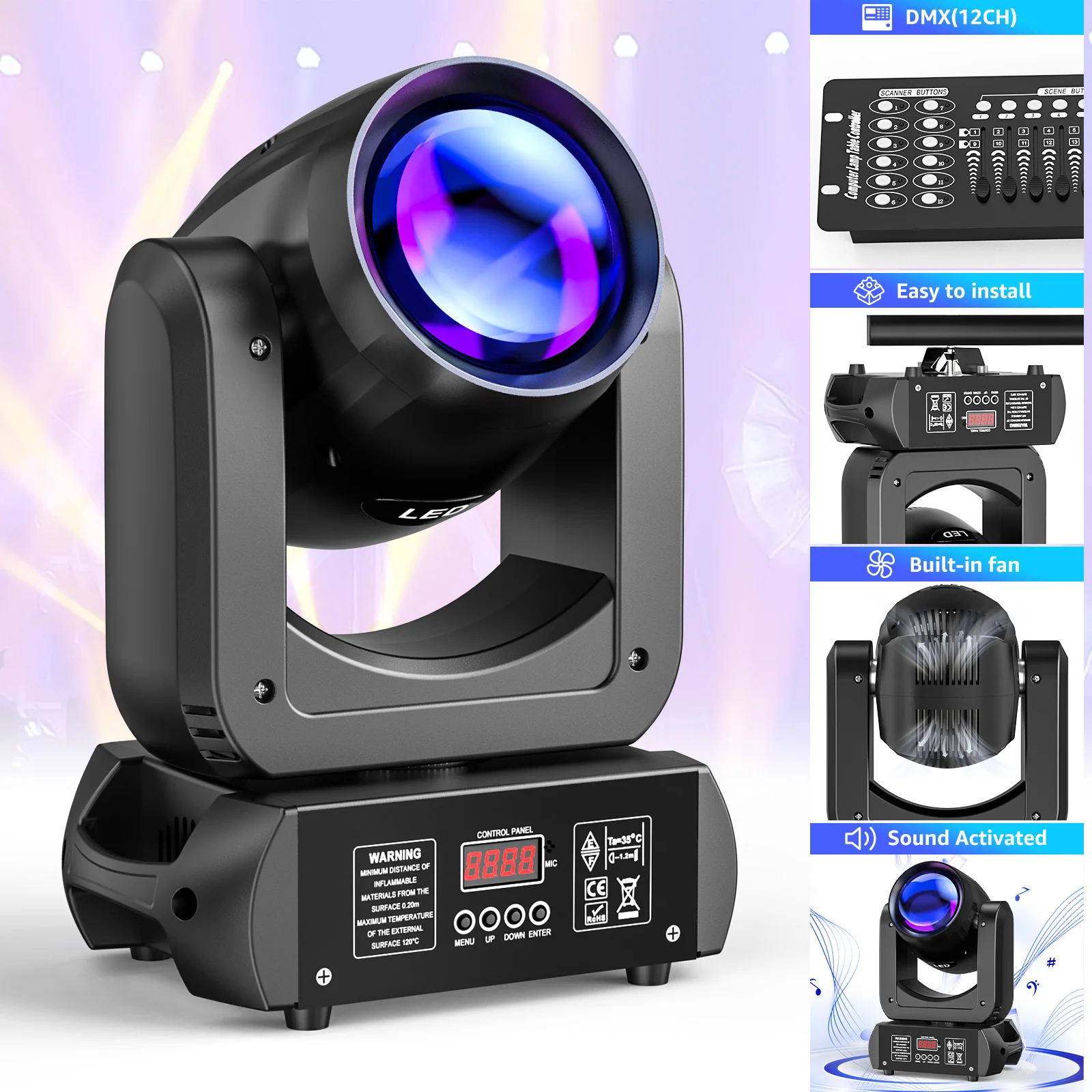 Buysumshine 150W LED Beam Super Bright Light Spot Moving Head Light Eﬀect Prism Gobo Stage Light DMX 512 Disco Dj Bar 3