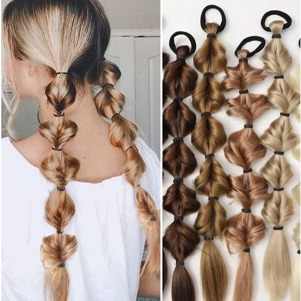 Synthetic 20 Inch Ponytail Wig Female Bubble Braid Natural Dye Twist Braid Tie-Up Dreadlocks Ponytail Lantern Braid