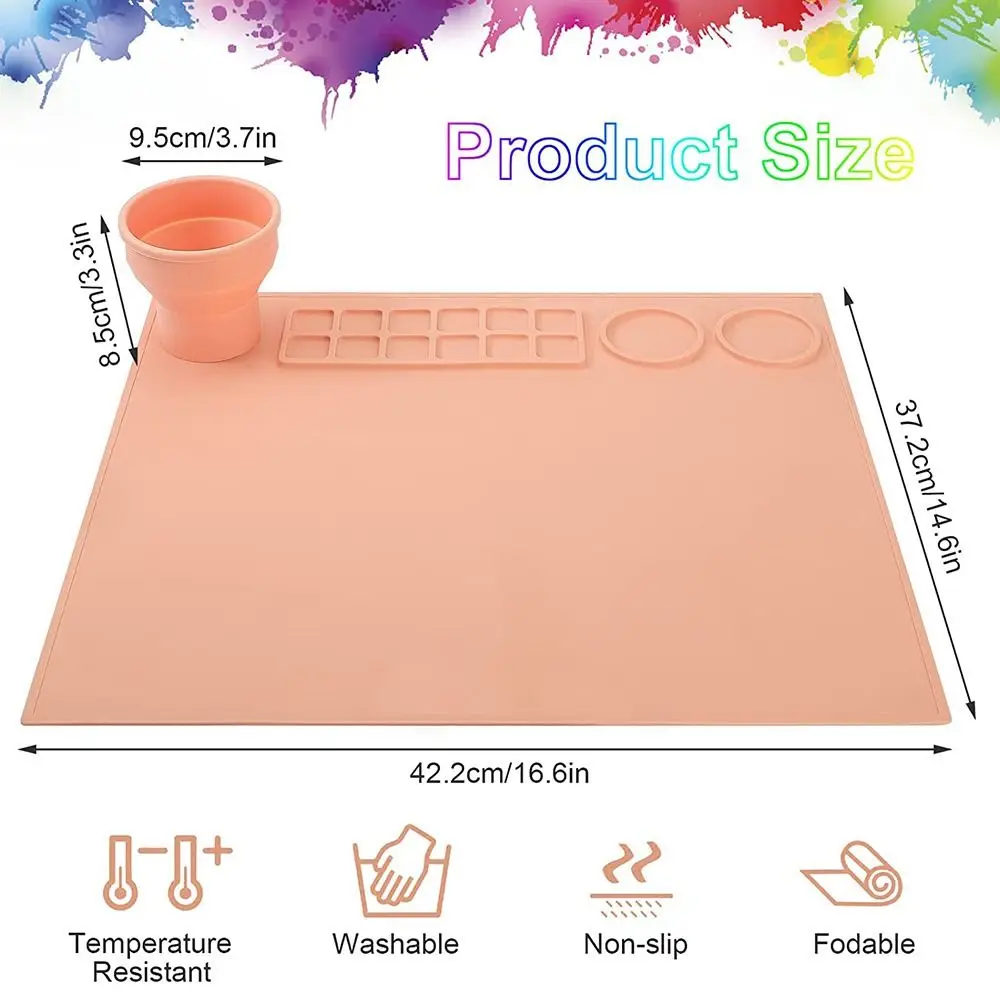 Kids Multifunctional DIY Silicone Drawing Board Graffiti Painting Mat Oil Painting Board Clay Mat with Cup and Paint Holder