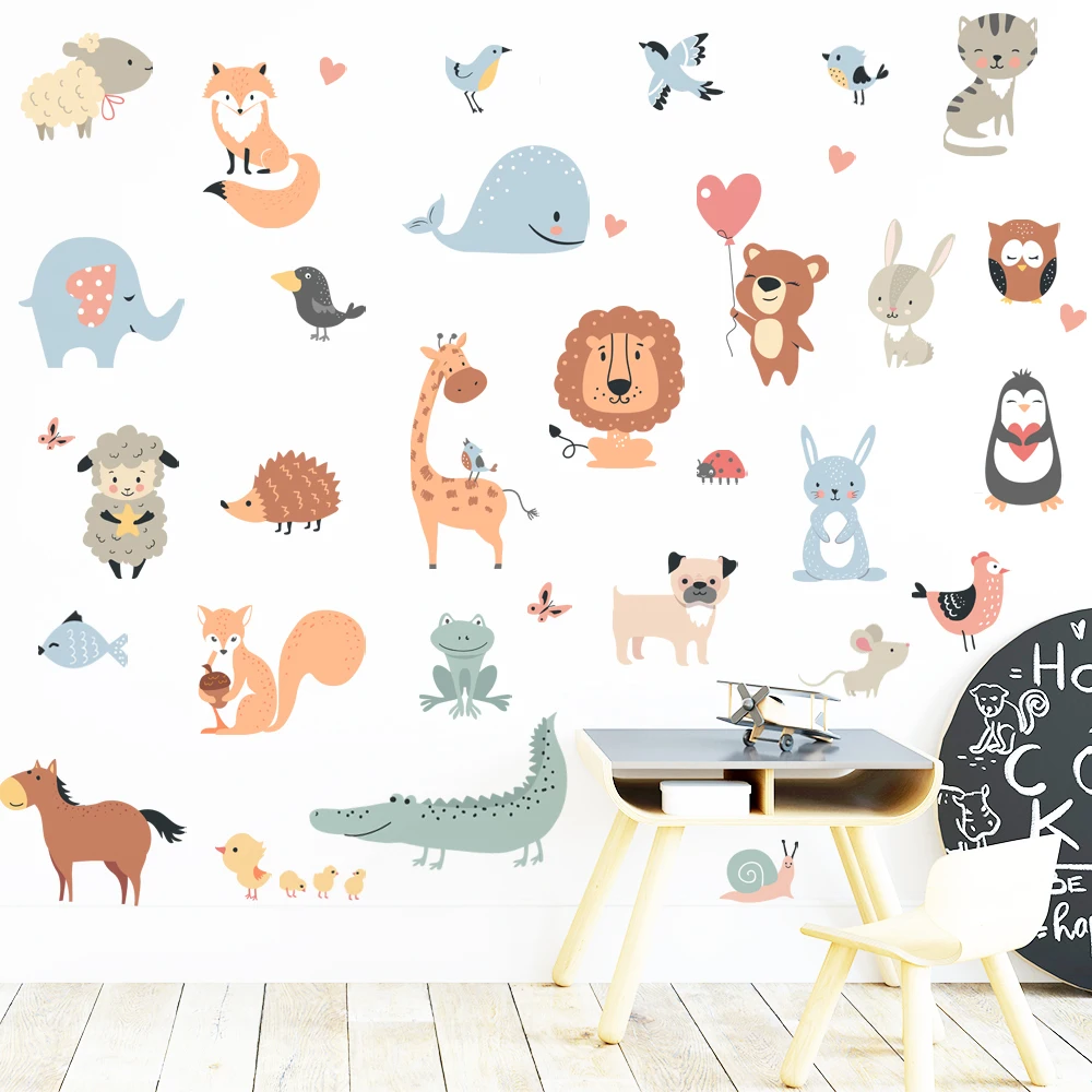 Cartoon Animals Wall Stickers for Nursery Kids Room