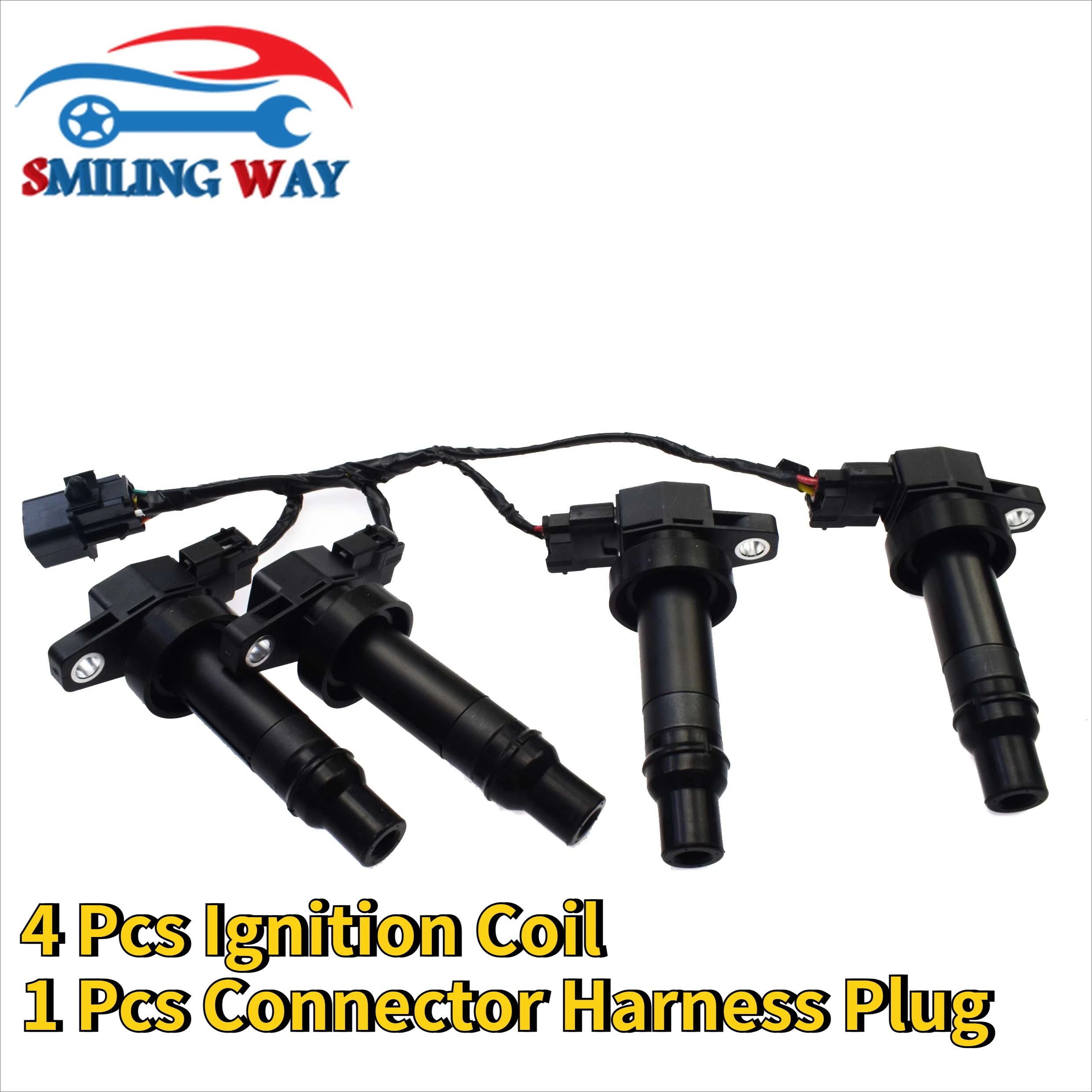 5 Pcs Ignition Coil & Connector Harness Plug For Kia Soul Rio Cerato Hyundai Accent i20 i30 Elantra Forte Veloster Carens Venga