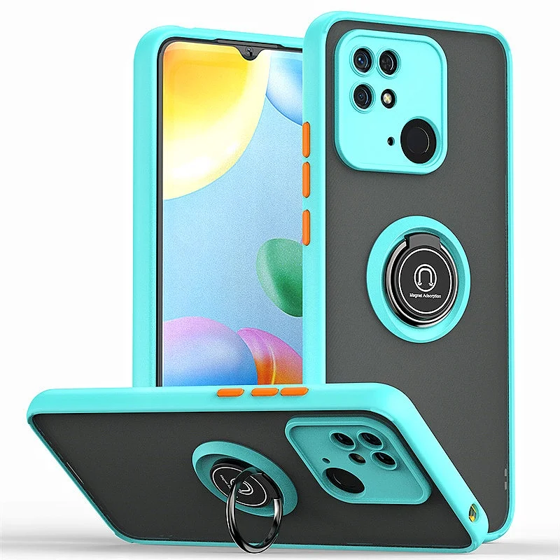 Shockproof Matte Phone Case with Magnetic Ring Stand Holder and Armor Protection