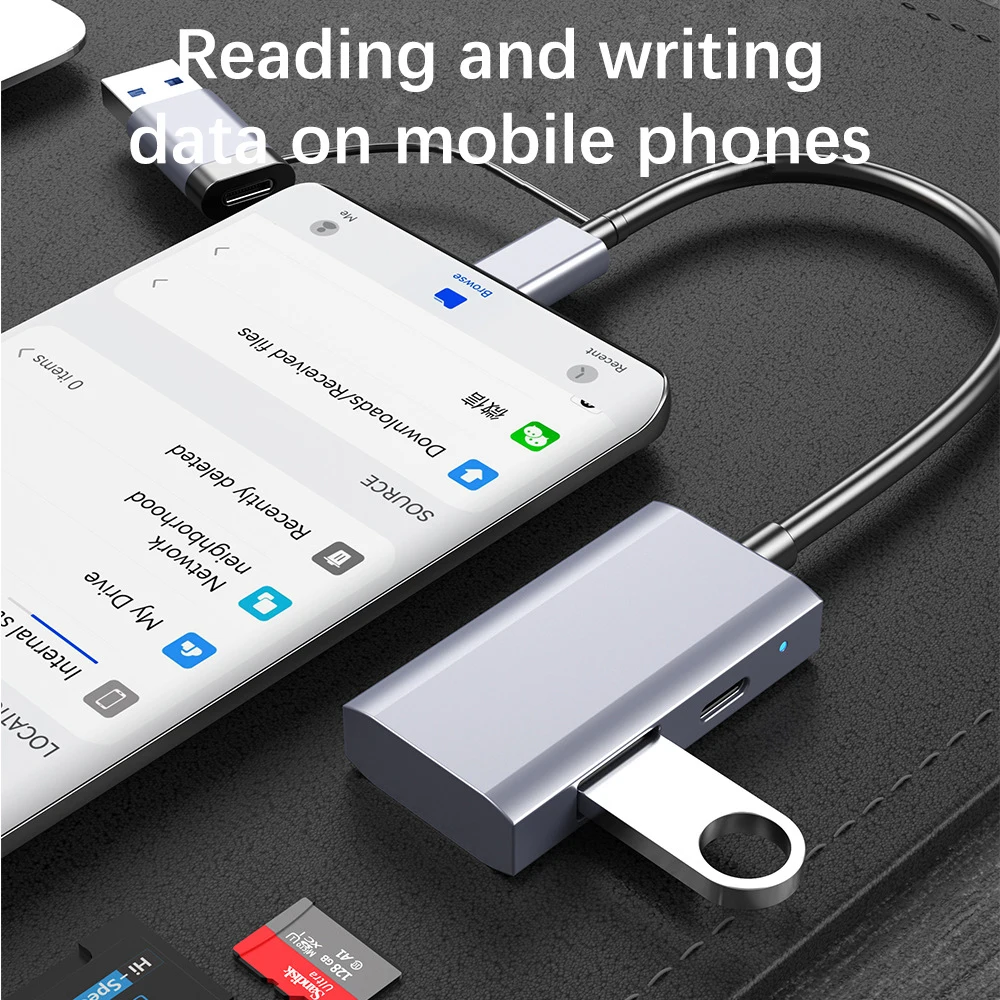 UTHAI TF24 노트북 액세서리 타입-C to USB 3.0 허브 SD TF 컴퓨터 폰 OTG 다기능 고속 카드 리더기