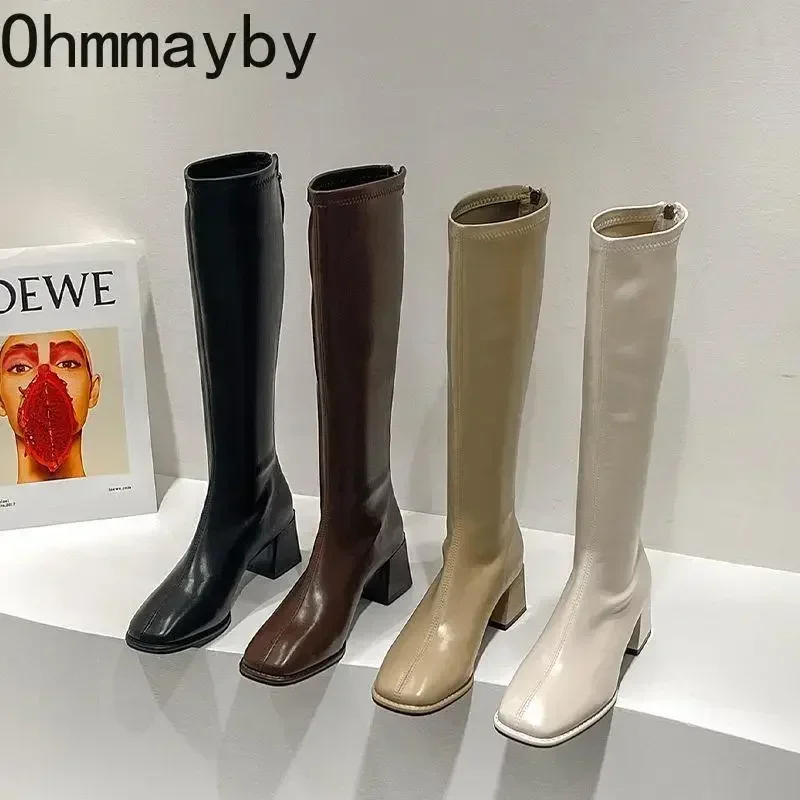 Slim Woman High Boots Fashion Women Knee-High Boots High Heel Women's Shoes Winter Soft Leather Long women knee boots