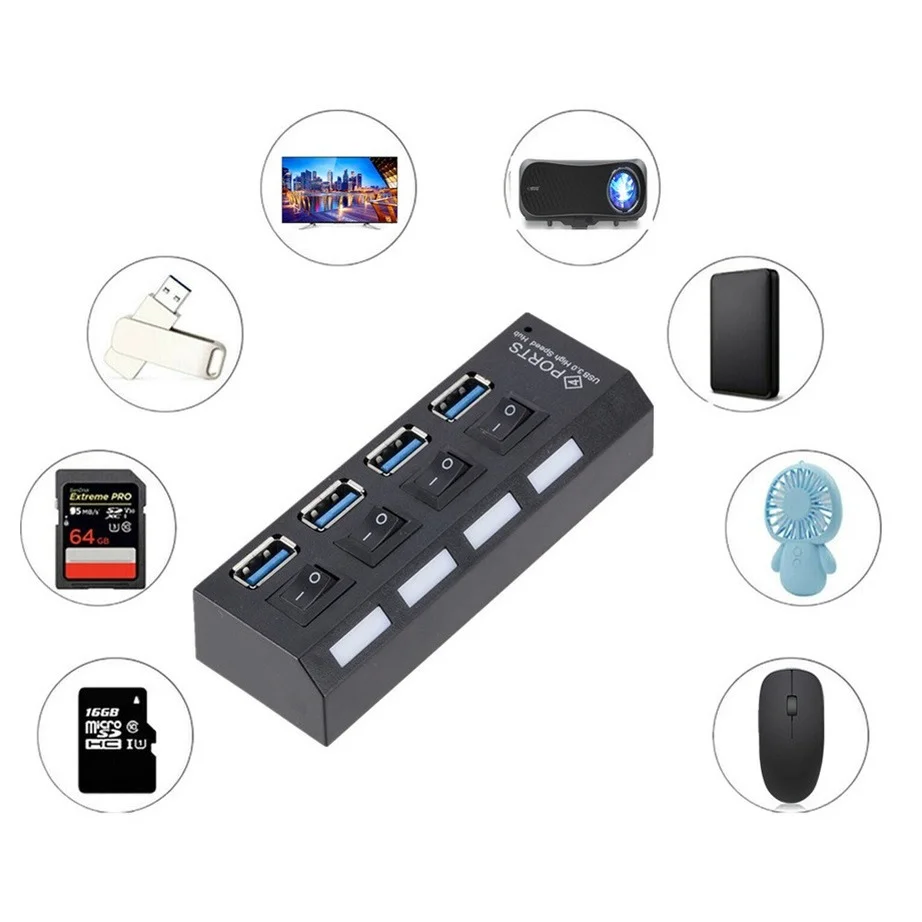 Mini Usb Hub 3.0 Super Velocidade 5gbps Usb3.0 Portas Hub Portátil Usb 3.0 Hub Divisor com Adaptador de Alimentação Externa para Acessório de Computador - Imagem 2