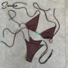 2025 New Sexy Low Waisted Bikini Set Micro Swimsuit Swimwear Women Strappy Solid Halter Thong Bathing Suits Beachwear biquini