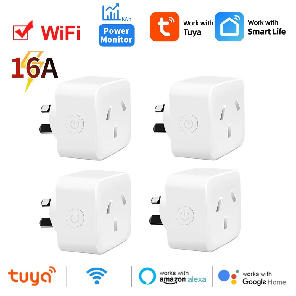 Tuya WiFi สมาร์ทซ็อกเก็ต AU Plug Smart Life App Home Alexa Google Home Voice Control การตรวจสอบพลังงานฟังก์ชั่นจับเวลา Power Outlet 1