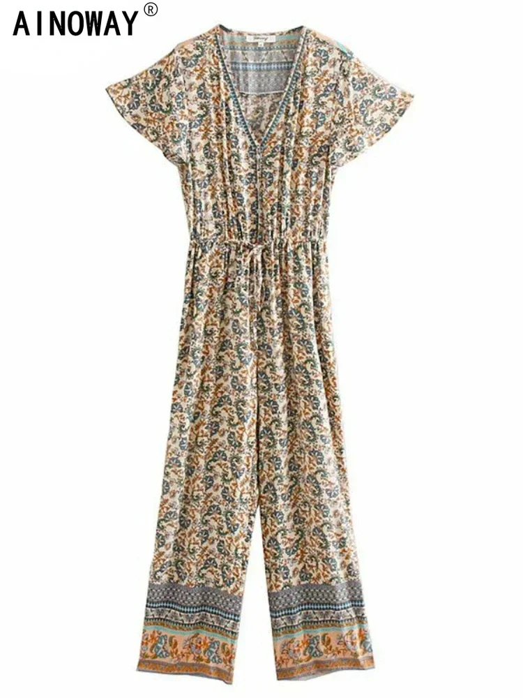 Vintage Chic Women Floral Print Elastic Waist Pockets Boho