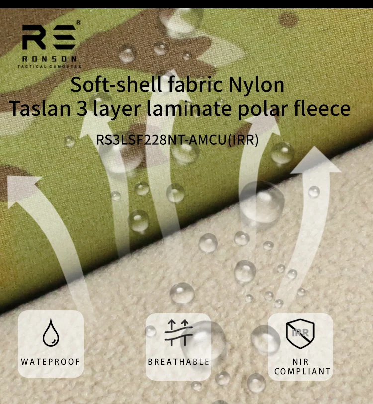 AMC Tarnmuster Softshell-Stoff 228T Nylon Taslan 3-Schicht Laminiertes Fleece-Gewebe Atmungsaktiv für Outdoor-Bekleidung Winddicht IRR – Detail 2