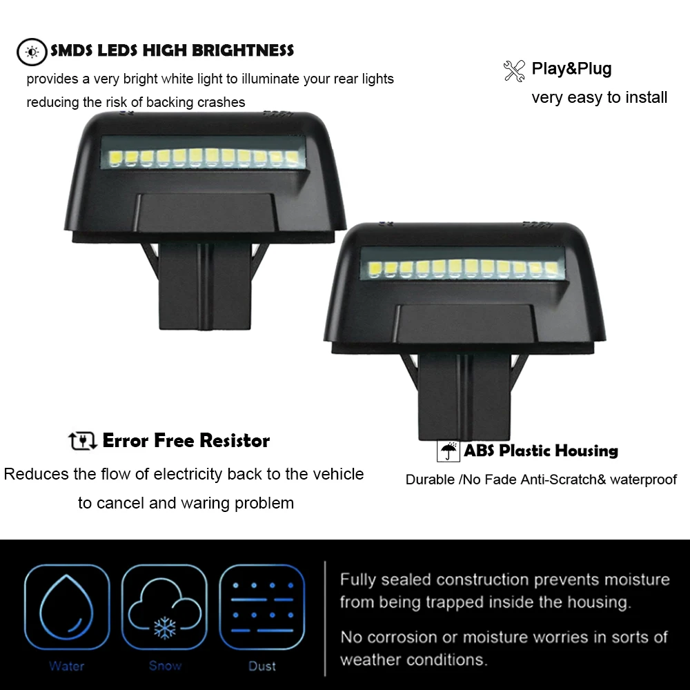 2x Ford Transit Connect 2002-2013 Transit MK5 MK6 MK7 1985-2014 6000K 백색 LED 후면 라이센스 번호판 조명 오류 없음