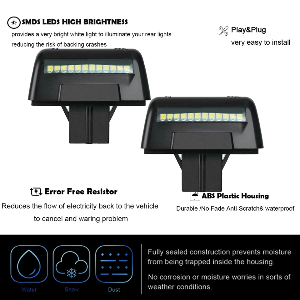 2Pcs LED License Plate Lights For Ford Transit/Connect 1985-2014 - Super Bright 6000K White, Canbus Error Free, Plug & Play