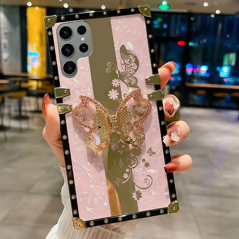 Luxusné púzdro Butterfly Stand pre Samsung S23 Ultra S22 S21 FE Plus A54 A53 A14 A34 A73 5G A52 A13 A32 A72 ShockProof kryt telefónu_voghion.com