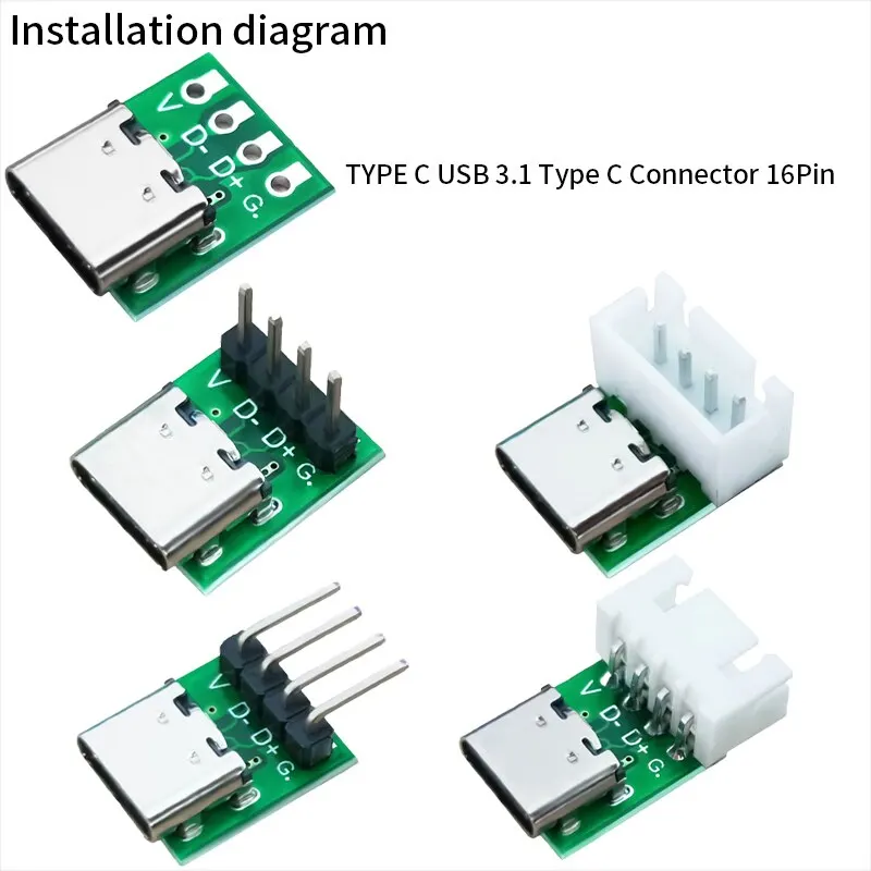 10/5/1Pcs Type c connector TYPE C USB 3.1 16 Pin Test PCB Board Plate Adapter Socket For Data Line Wire Cable Transfer