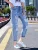 High Waist Mom Jeans Women's Spring Summer New Style Student Korean Loose Straight Leg Nine Points Dad Jeans Hole Design