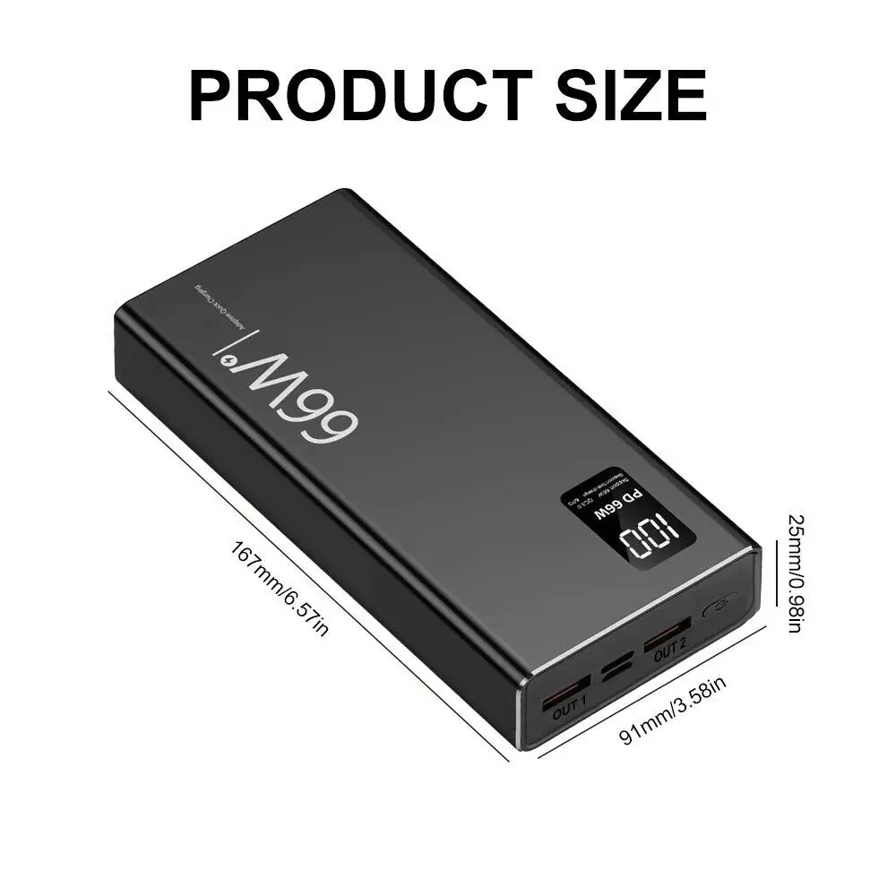 66W 20000mAh Fast Charger Power Bank Portable Battery Charger USB Two-way Quick Charging for iPhone Xiaomi Huawei Samsung 6