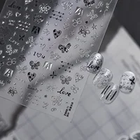 Autocollants 5D pour ongles, motif clé de sol argentée, note musicale, clavier de piano, casque, micro, archet, étoile, pour filles 2