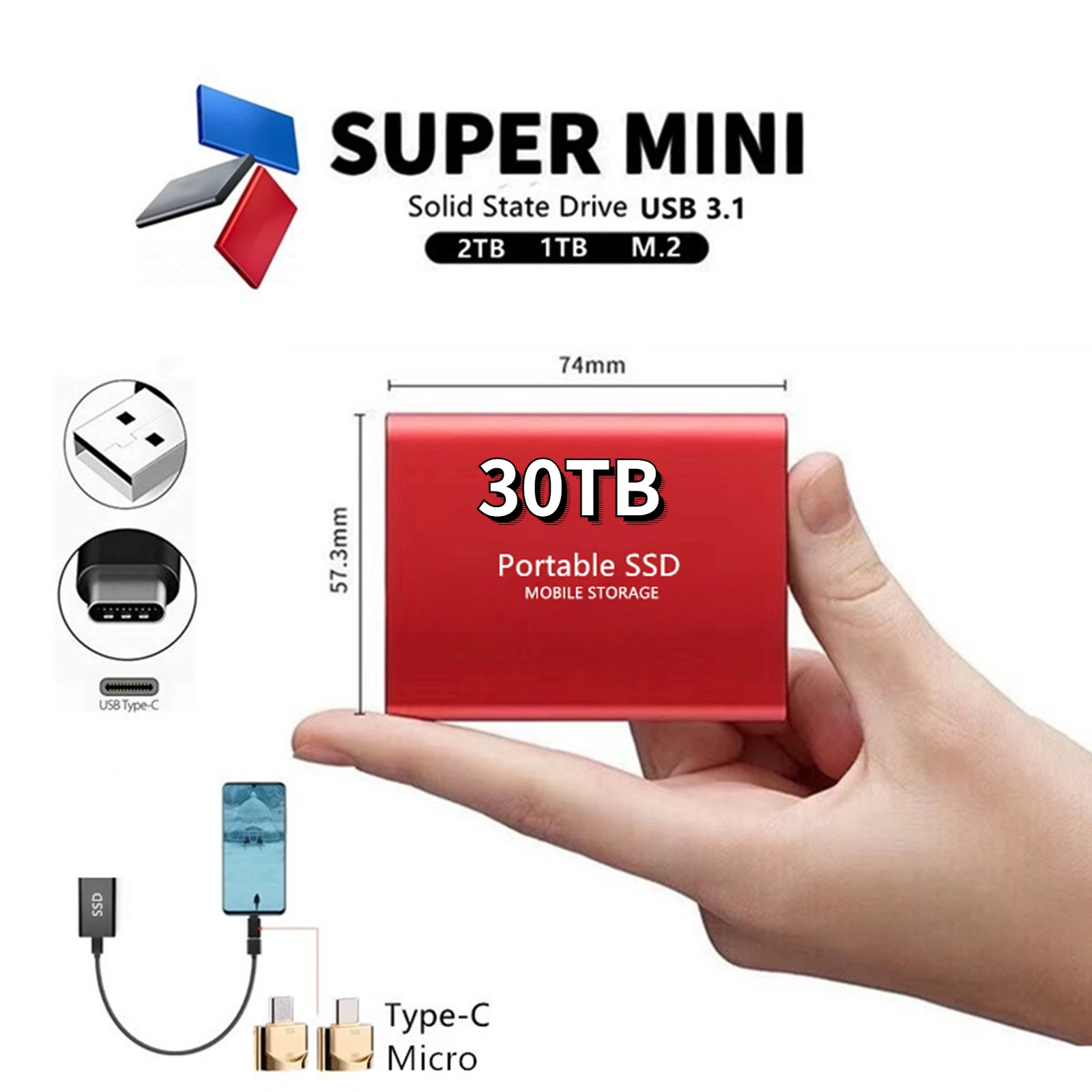 HD  SSD 64TB ޴ ϵ ̺, 4TB 8TB, ϵ ũ -C, USB3.1  SSD, 128TB, 뷮 , ƮϿ