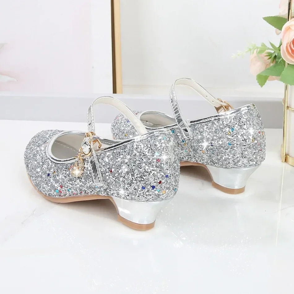 Girls Shoes Children High Heel Glitter Crystal Sandals Fashion Buckle Kids Princess Dance Shoe Student Performance Leather Shoes - 4