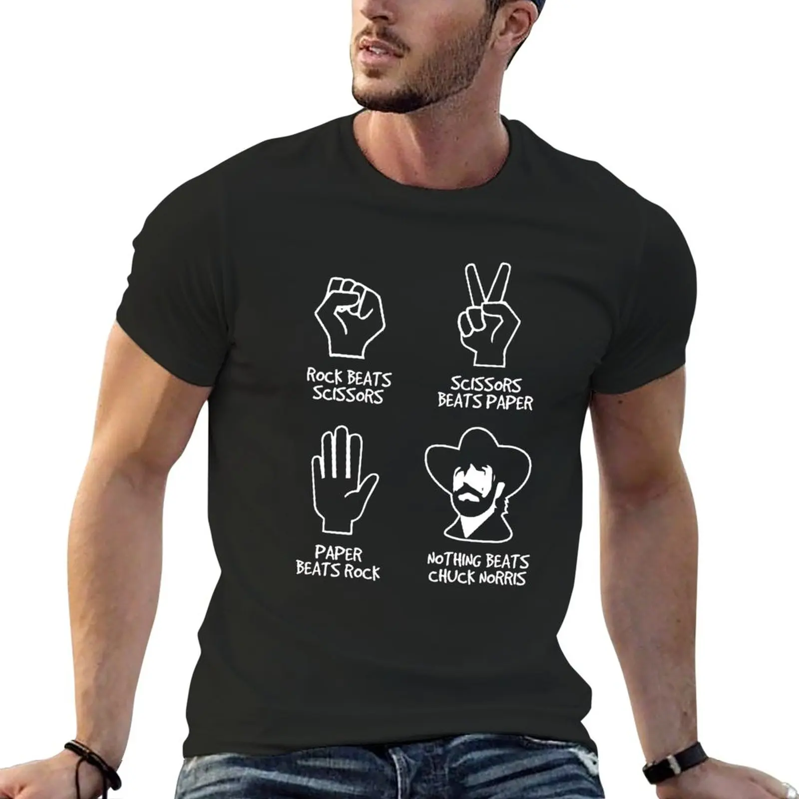 

New Rock Paper Scissors nothing can beats Chuck Norris T-Shirt tees summer tops graphic t shirts mens graphic t-shirts funny