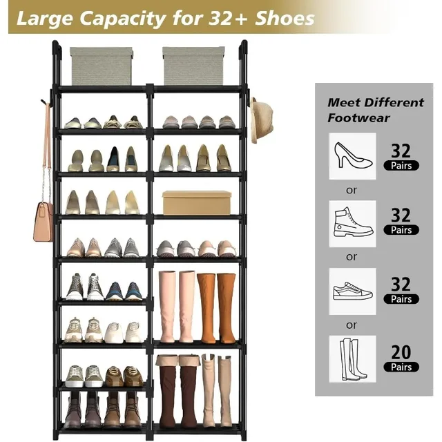 Kayfia 9 Tiers Shoe Rack Shoe Organizer Storage with Non-Woven Fabric Tall  Shoe Shelf Shoe