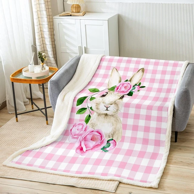 Happy Easter Bunny Fleece Throw Blanket for Girls Boys Pink Floral Bunny  Rabbit Plush Blanket Easter Day Sherpa Blanket - AliExpress