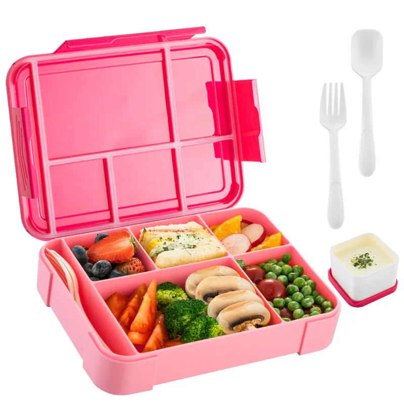 6 Compartments Microwavable Containers Bento Case Salad Snacks Food Grade  Plastic Fork Spoon Dishwasher Safe Portable Lunch Box - AliExpress