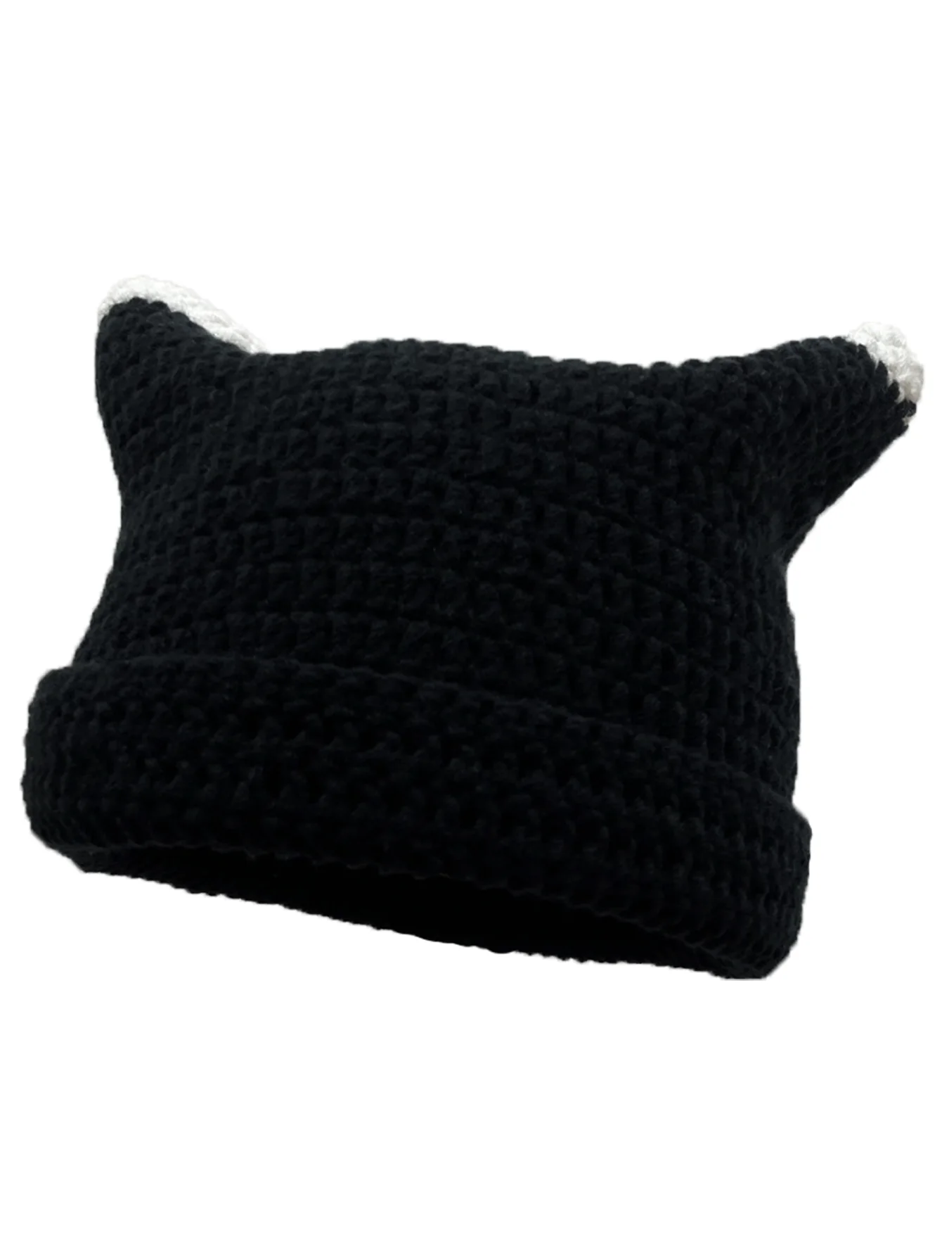 Häkelmützen für Damen und Herren, Katzenohren-Mütze, Mädchen, gestrickt, fauler Stil, Punk, Y2k, niedliche Slouchy-Mützen, lockere Passform, handgefertigte Skullies für Jungen – Detail 23